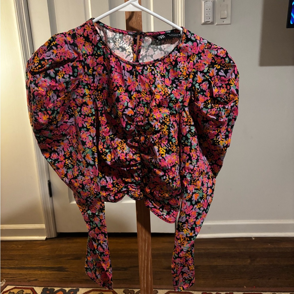 Zara Floral Blouse - Pink and Black
